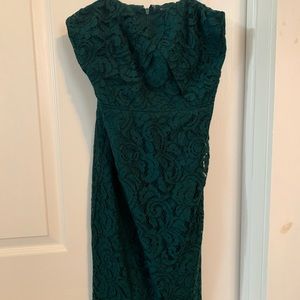 Dark green lace J.Crew strapless dress